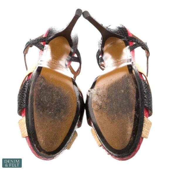 Fendi Tri-Color Raffia & Snakeskin Slingback Platform Sandals 38.5 / US 8.5 - Picture 7 of 12